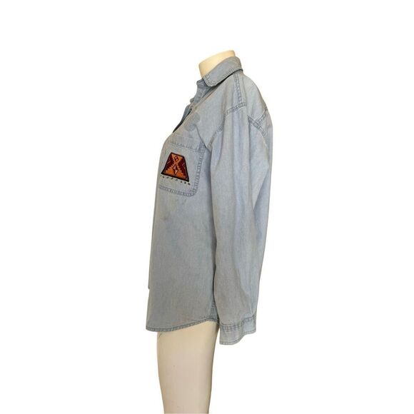 Tia Medium vintage 90s button up denim women’s shirt southwestern decal motif Ar - Picture 2 of 9